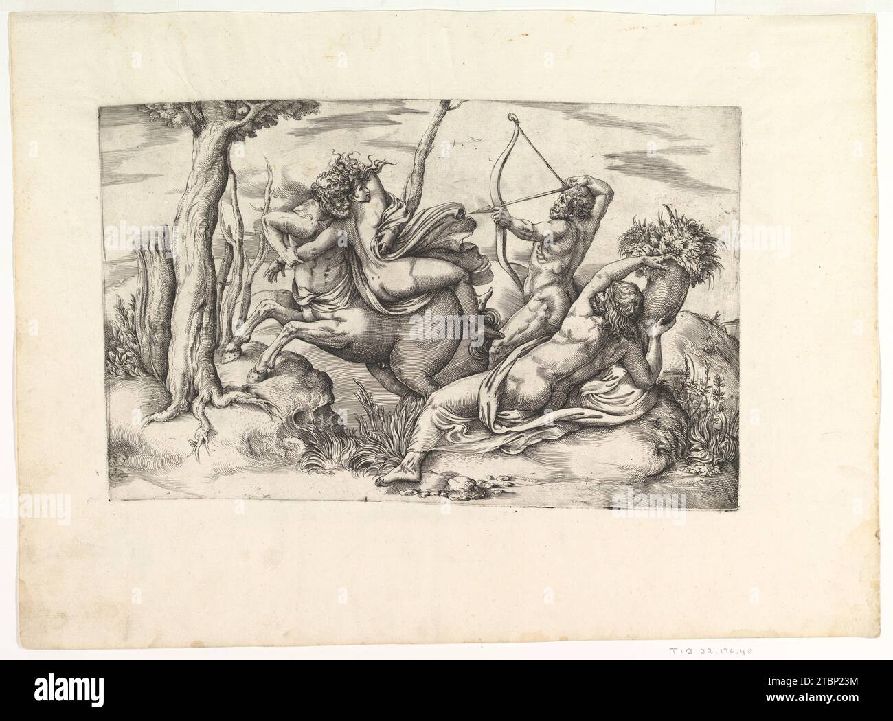 Satyr with Two Nymphs in a Landscape (recto), and Nessus and