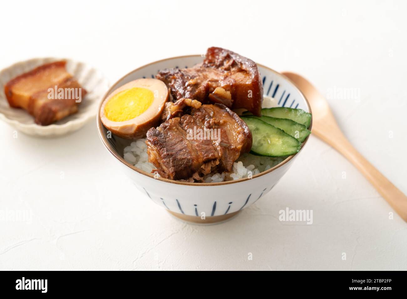 Braised pork belly meat rice, stewed pork over cooked rice in Taiwanese restaurant. Stock Photo