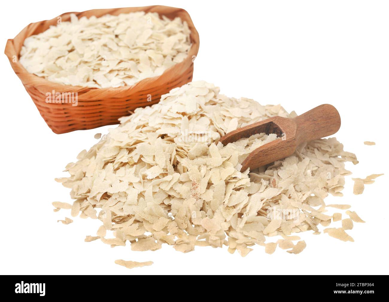 Flattened rice of South East Asia with wooden scoop Stock Photo