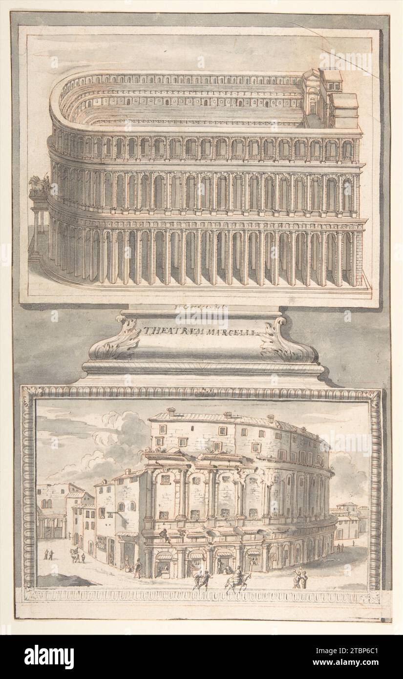 Reconstruction of the Theatre of Marcellus (above) and a View of the ...