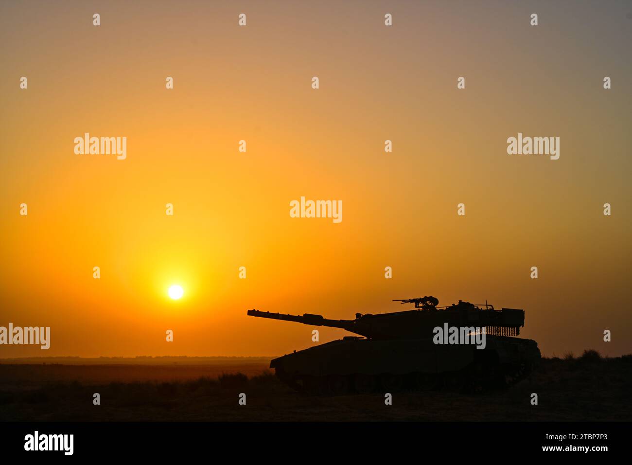 Israeli merkava tank next to Gaza Strip Stock Photo