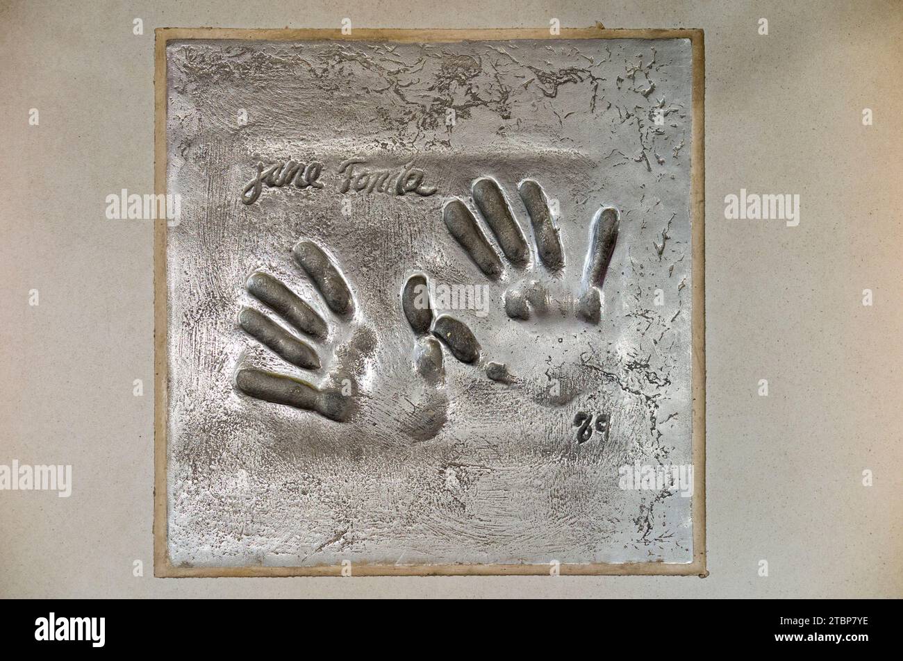 Jane Fonda handprints on the Cannes Walk of Fame in Palace of Festivals and Congresses