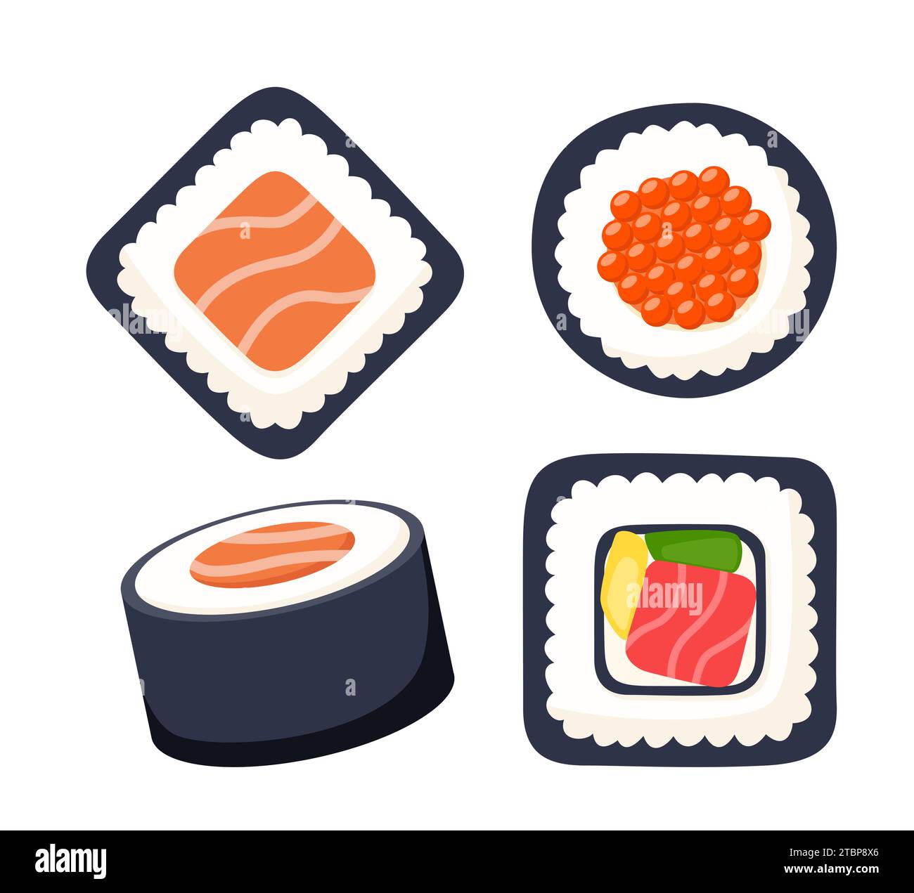 Sushi roll vector set. Japanese cuisine, traditional food. Vector ...