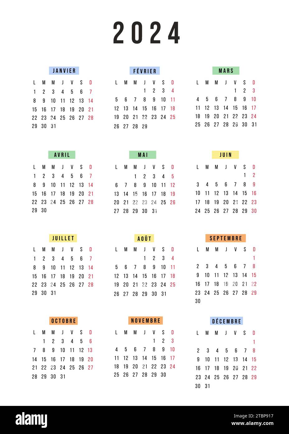 2024 french calendar hi-res stock photography and images - Alamy