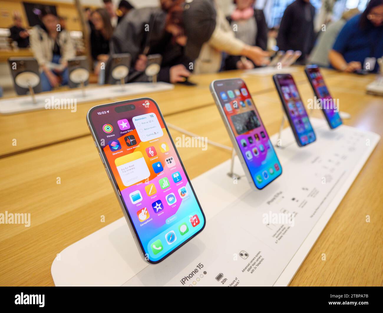 iPhones for sale inside the Apple Store, Regent Street, London, UK Stock Photo