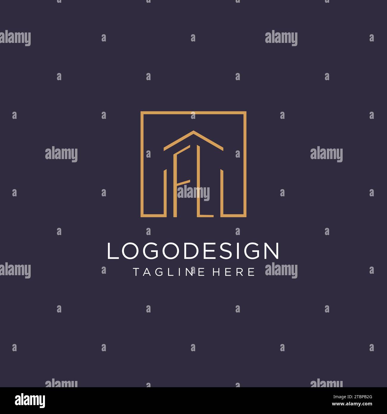 FL initial square logo design, modern and luxury real estate logo style design ideas Stock Vector
