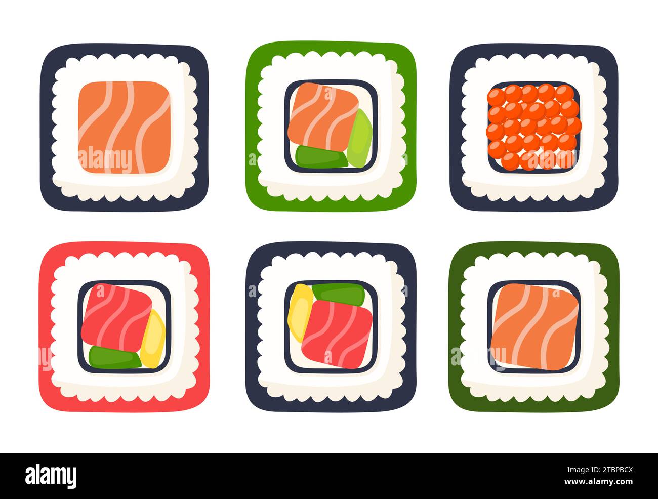 Sushi roll vector set. Japanese cuisine, traditional food. Vector ...