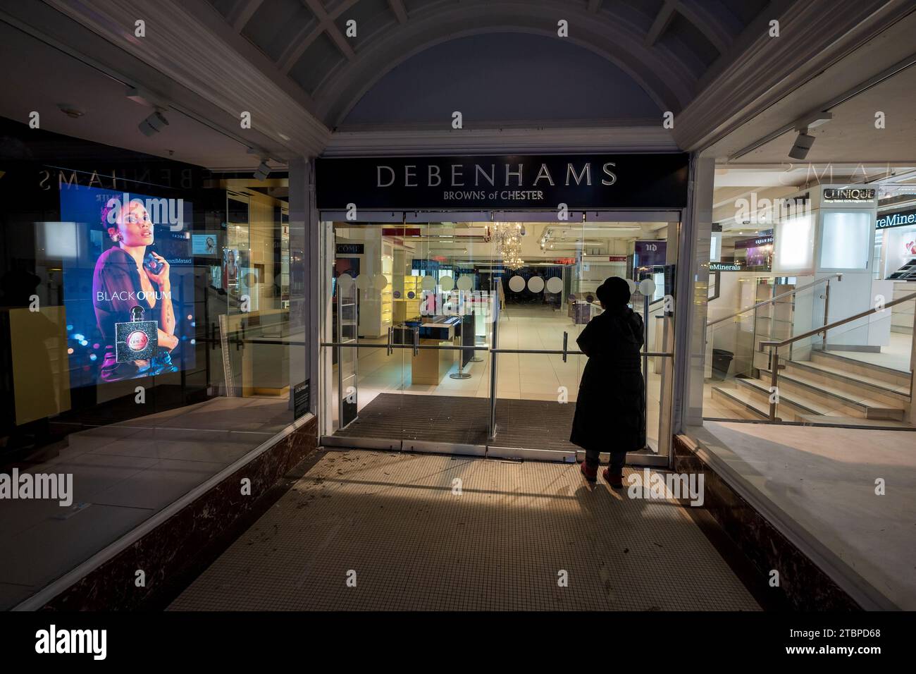 The closed Debenhams department store Browns of Chester in the rows looking desolate. An indicator of the retail crisis caused by the Covid pandemic. Stock Photo