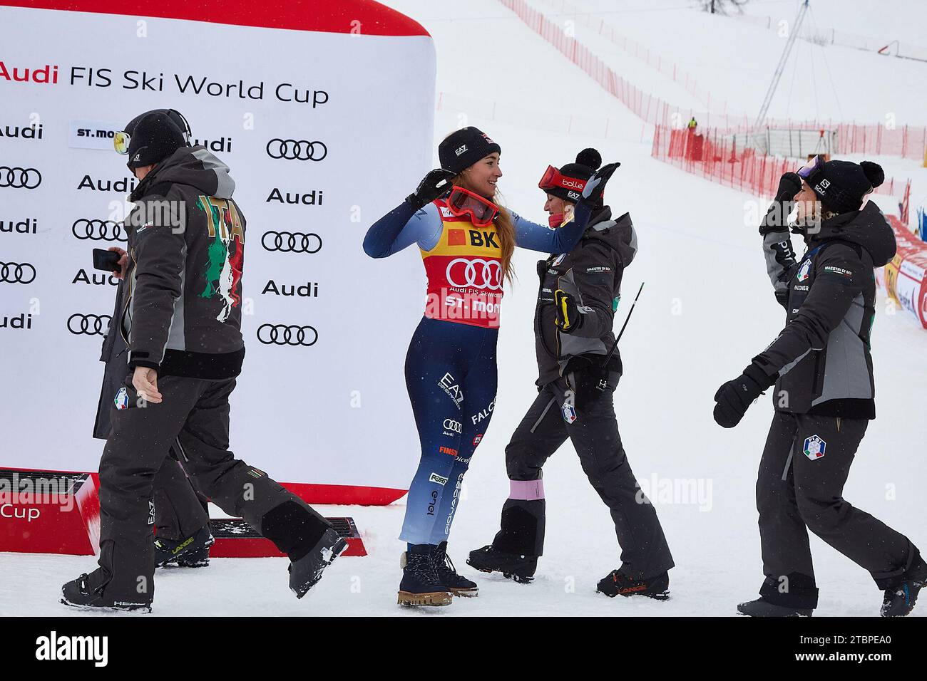 St.Moritz, Switzerland. 08th Dec, 2023. ALPINE SKIING - FIS WC 2023-2024Women's World Cup SG Image shows: GOGGIA Sofia (ITA) - FIRST CLASSIFIED - Podium Credit: Independent Photo Agency/Alamy Live News Stock Photo