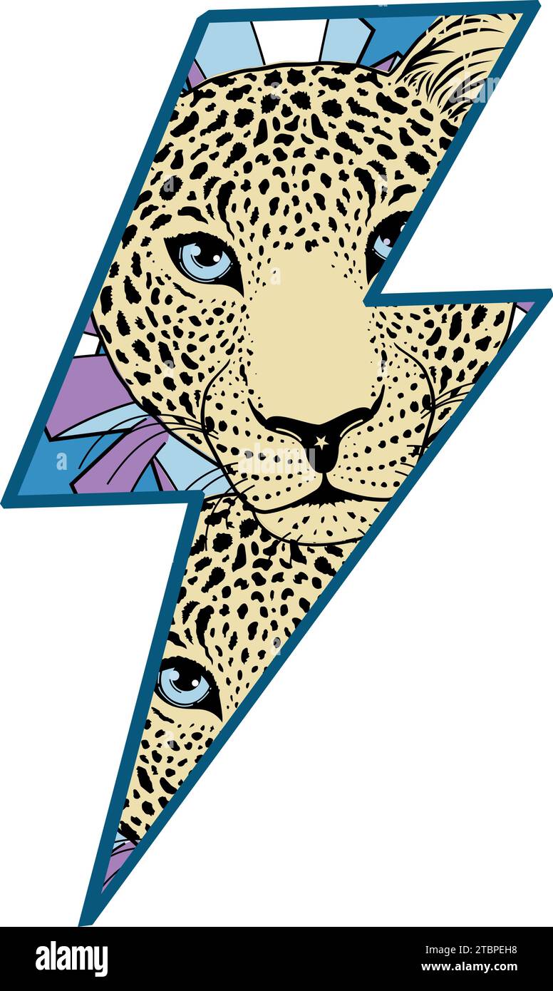 T-shirt design with leopards and the symbol of thunderbolt . vector ...