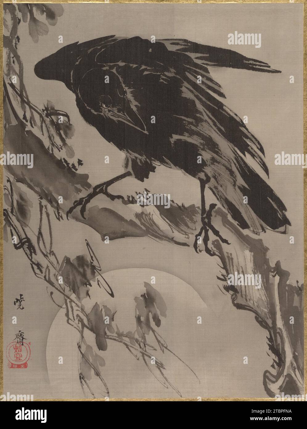 Crow and the Moon 1914 by Kawanabe Kyosai Stock Photo