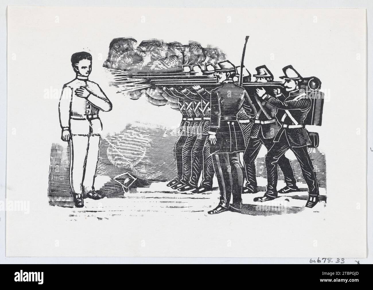 Firing squad shooting a man with his left hand on his chest 1960 by Jose Guadalupe Posada Stock Photo