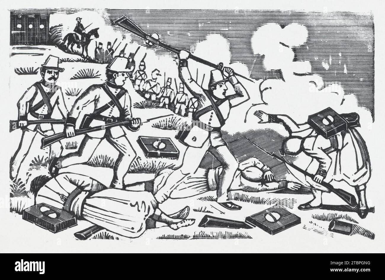 A soldier raising his rifle to stab the enemy (The Fifth of May) 1960 by Jose Guadalupe Posada Stock Photo