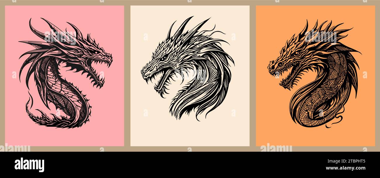 Japanese dragon black and white vector drawing. Stock Vector