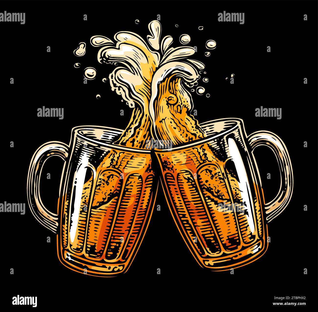 https://c8.alamy.com/comp/2TBPHX2/pair-of-beer-glasses-making-a-toast-alcoholic-drink-and-splash-of-foam-pub-concept-vector-illustration-2TBPHX2.jpg