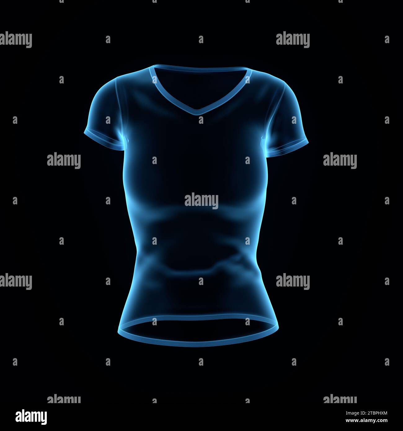 X-Ray Women's T-Shirt Isolated Over Black Background. Creative Layout. MockUp and Space for Text and Logo Company. Business Concept. 3D Render Stock Photo