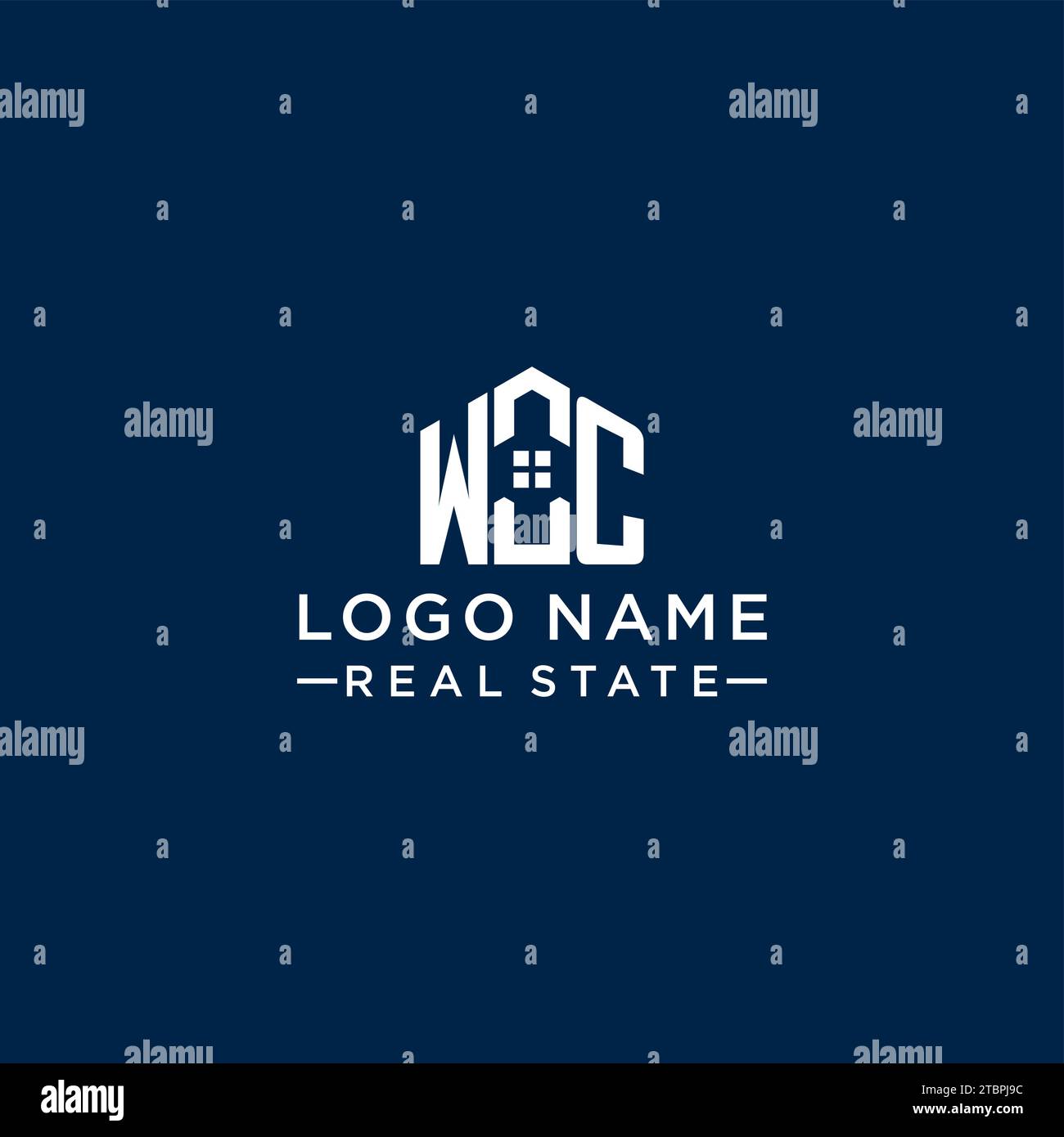 Initial letter WC monogram logo with abstract house shape, simple and