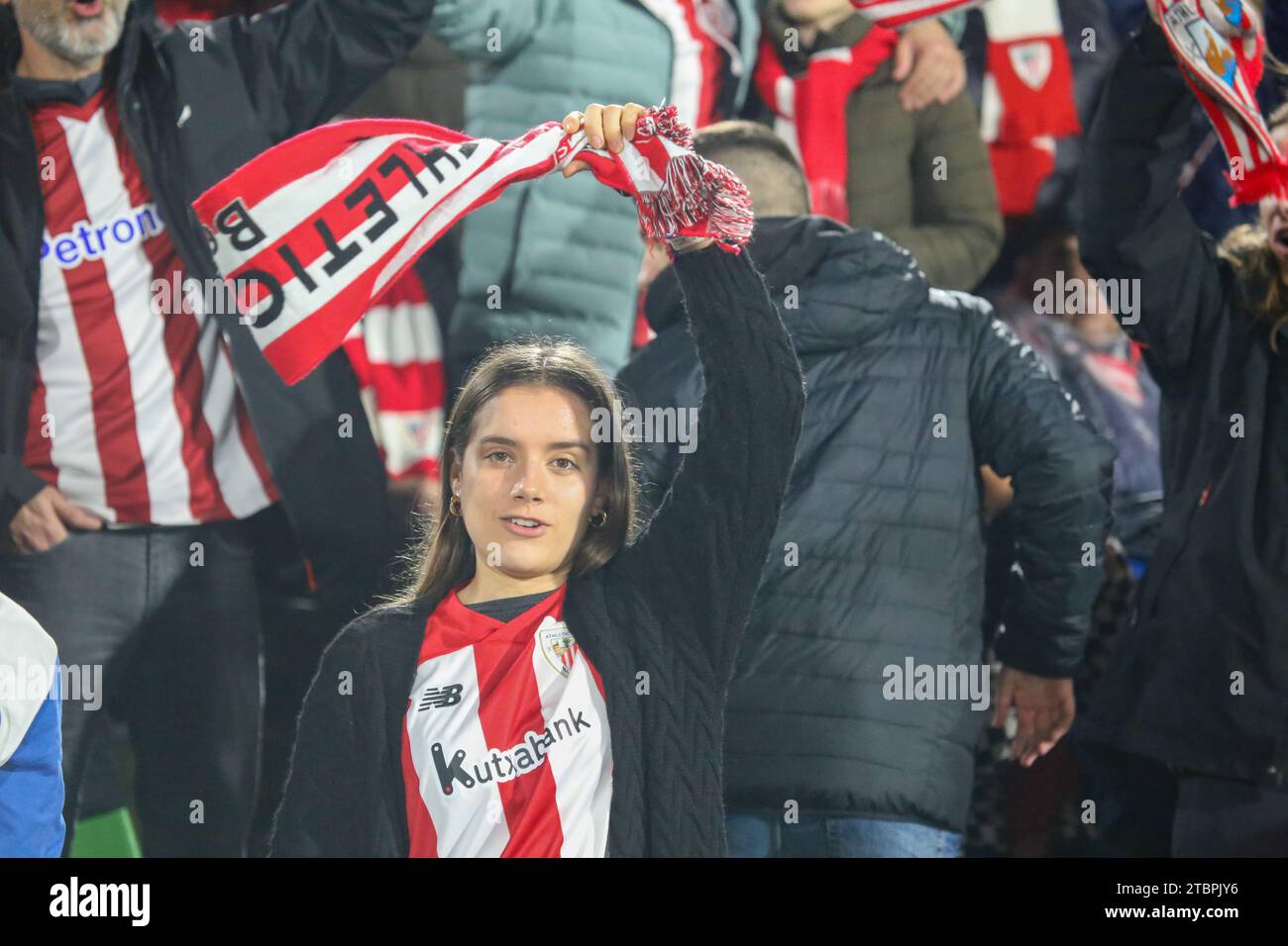 Santander, Cantabria, Spain. 7th Dec, 2023. Santander, Spain, December 07th, 2023: An Athletic Club fan with her scarf during the Second Round of the SM El Rey Cup 2023-24 between CD Cayon and Athletic Club, on December 07, 2023, in Los Campos de Sport of El Sardinero, in Santander, Spain. (Credit Image: © Alberto Brevers/Pacific Press via ZUMA Press Wire) EDITORIAL USAGE ONLY! Not for Commercial USAGE! Stock Photo