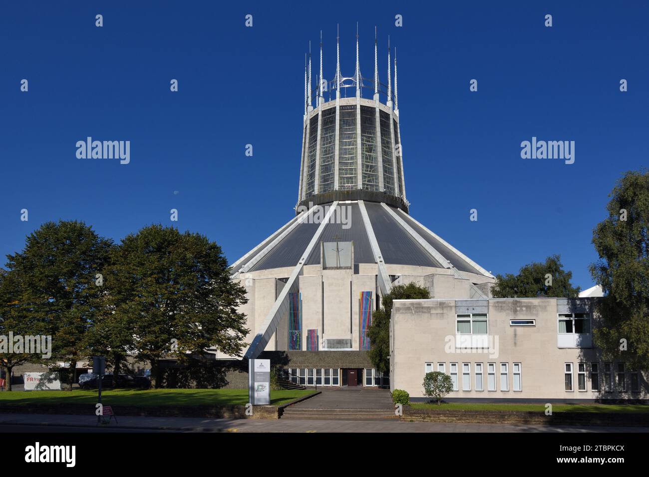 East Facade & Gate Entrance to the Liverpool Metropolitan Cathedral (1962-67) or Catholic Cathedral by Frederick Gibberd Liverpool England UK Stock Photo