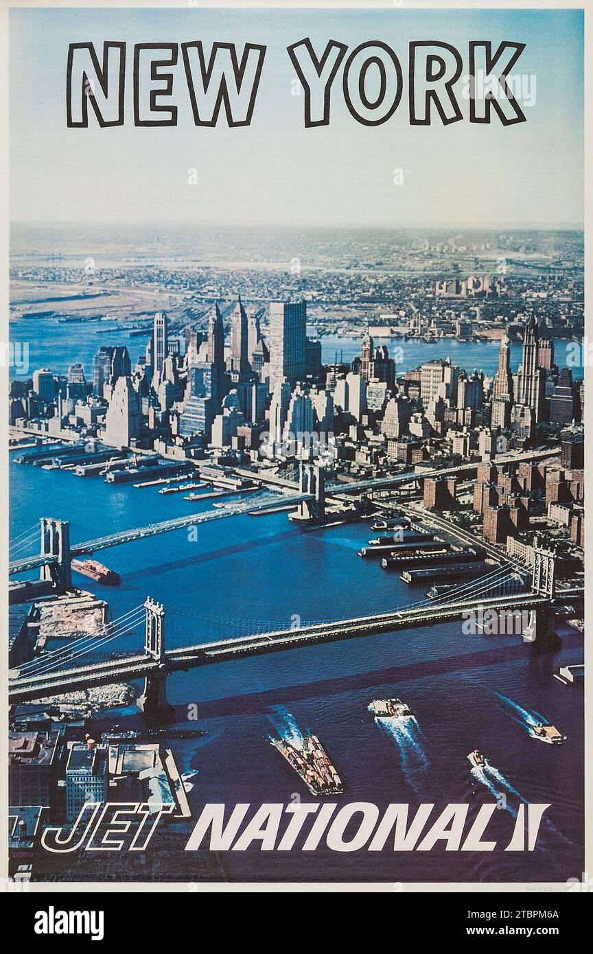 New York, Manhattan aerial view - travel poster - Jet National, 1960s Stock Photo