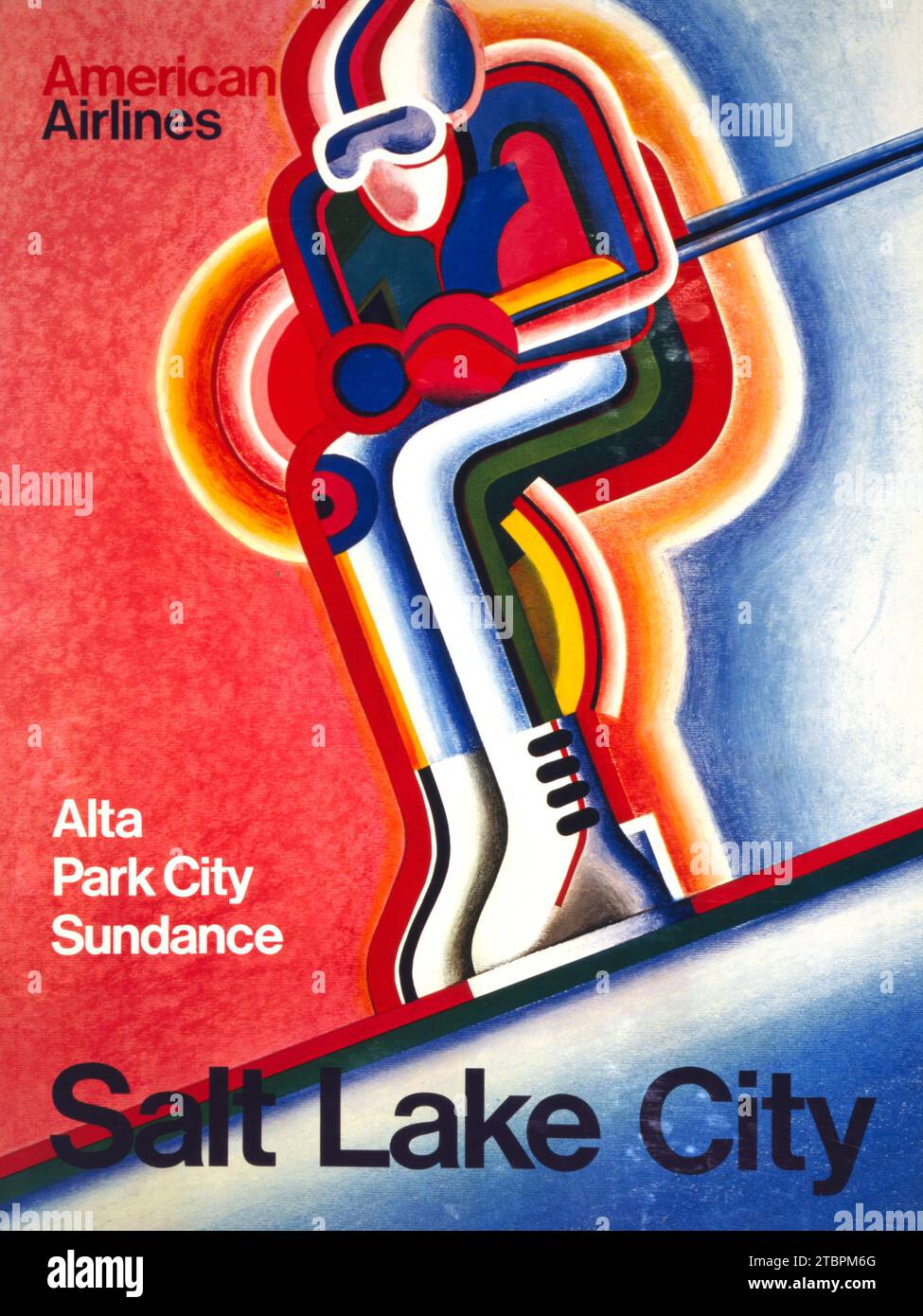 Vintage american winter sport travel poster - American Airlines - Alta Park City Sundance - Salt Lake City 1969 Stock Photo