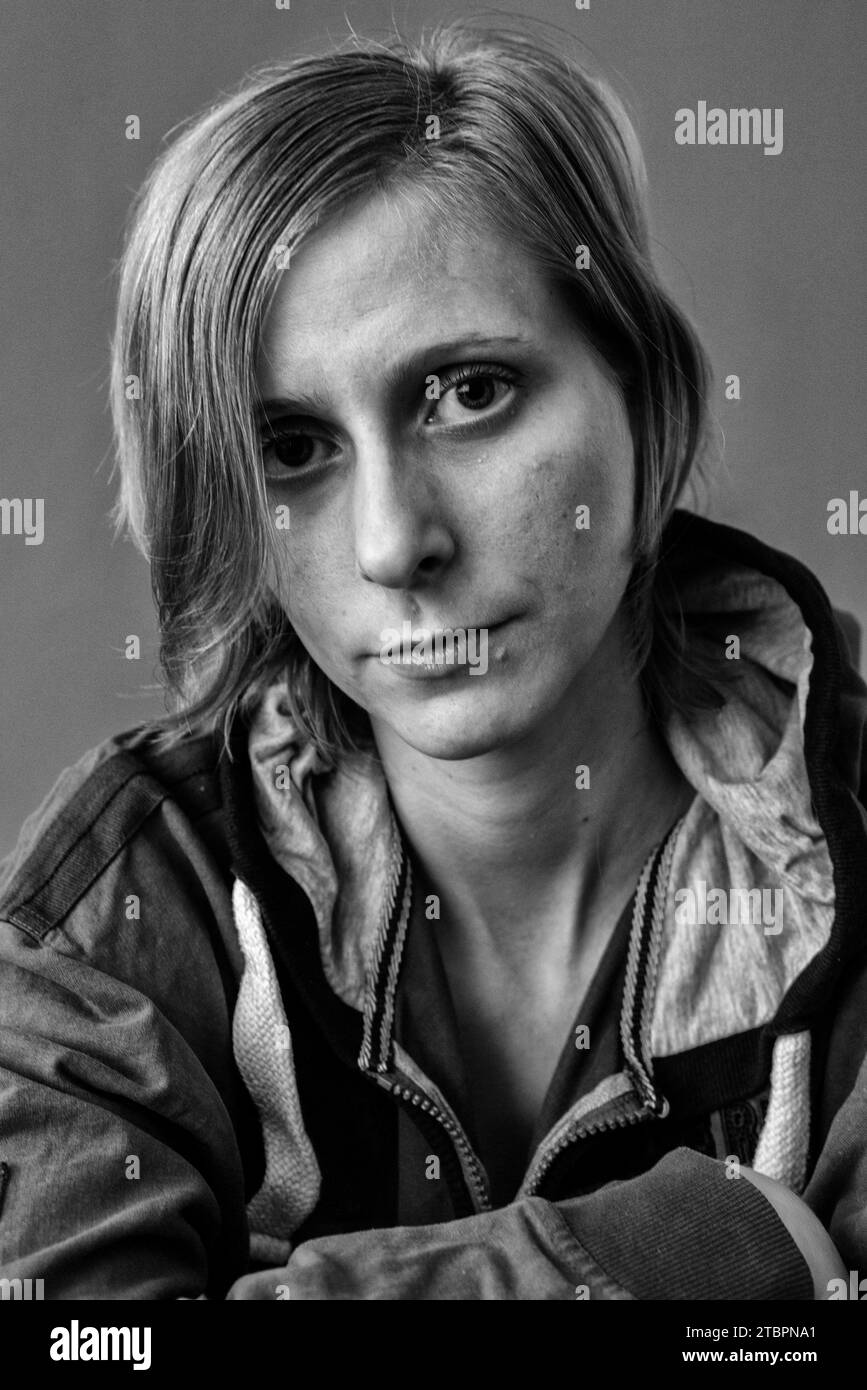 Tilburg, Netherlands. Studio portrait of an adult, androgyn woman. Stock Photo