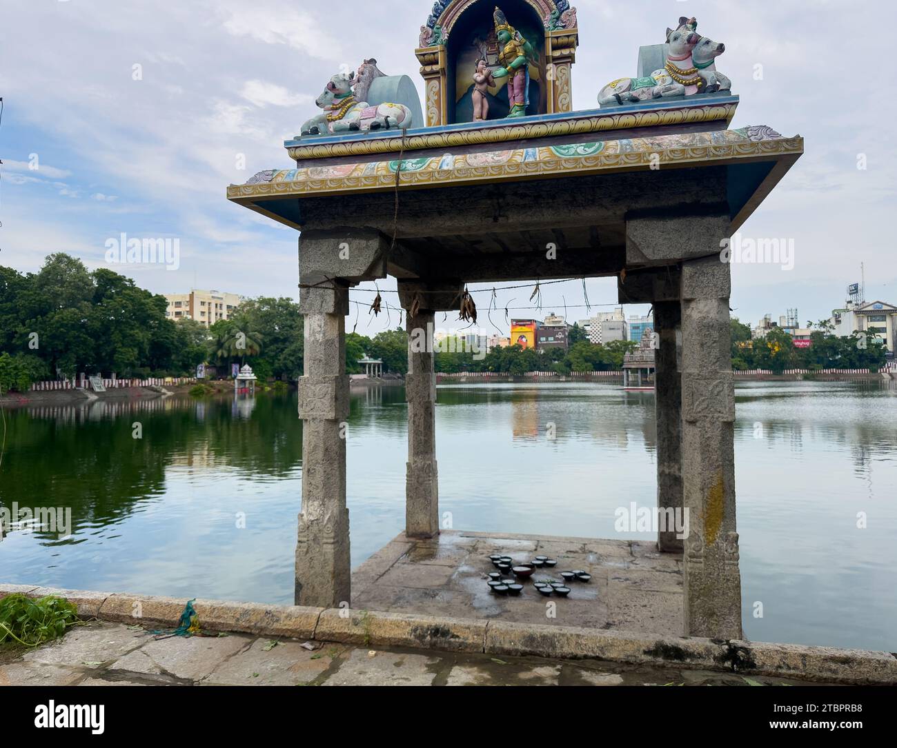 Chennai, Tamil Nadu, India December 05 2023 Temple tank of