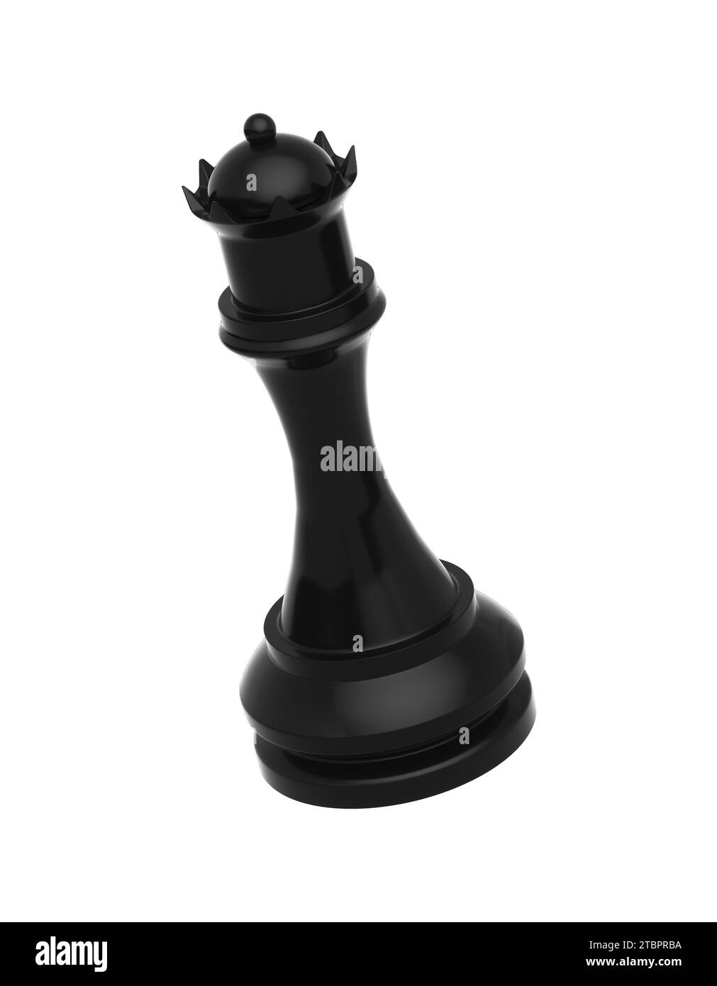 Realistic Black Queen Isolated Over on White Background. Chess Piece. Minimal Concept. Monochrome. 3D Render Illustration. Stock Photo