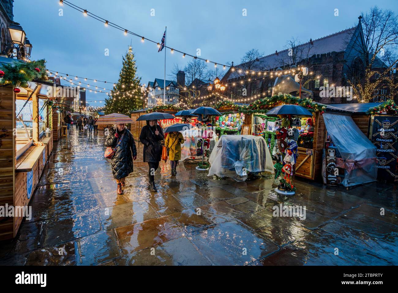 The Christmas market infront of Chester town hall looking rather bleak
