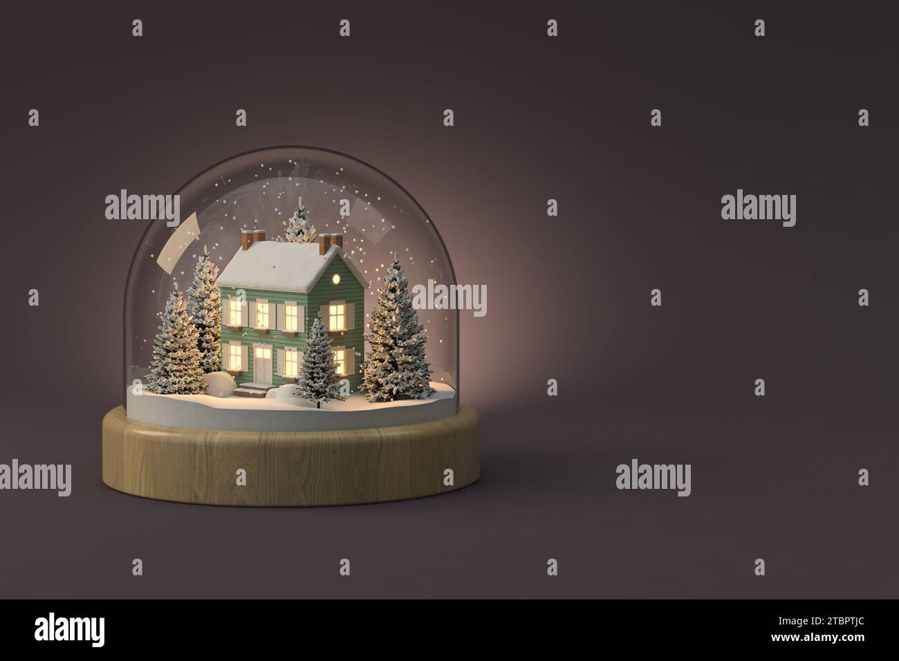 Christmas snow globe on white with house and tree inside 3 D ...