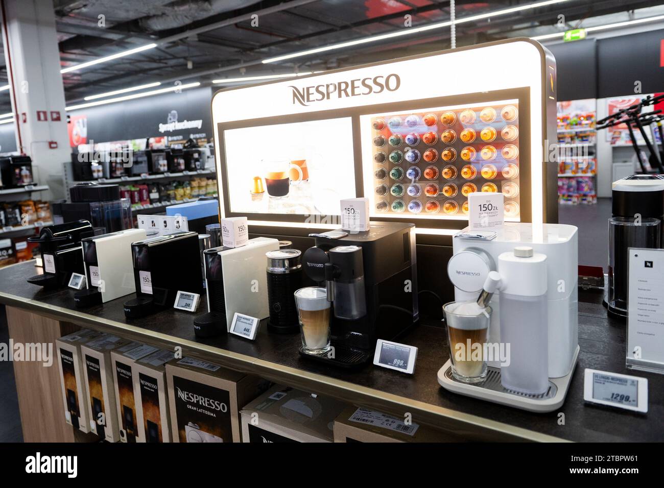Nespresso coffee machines seen at the shopping mall in Gdansk. Stock Photo