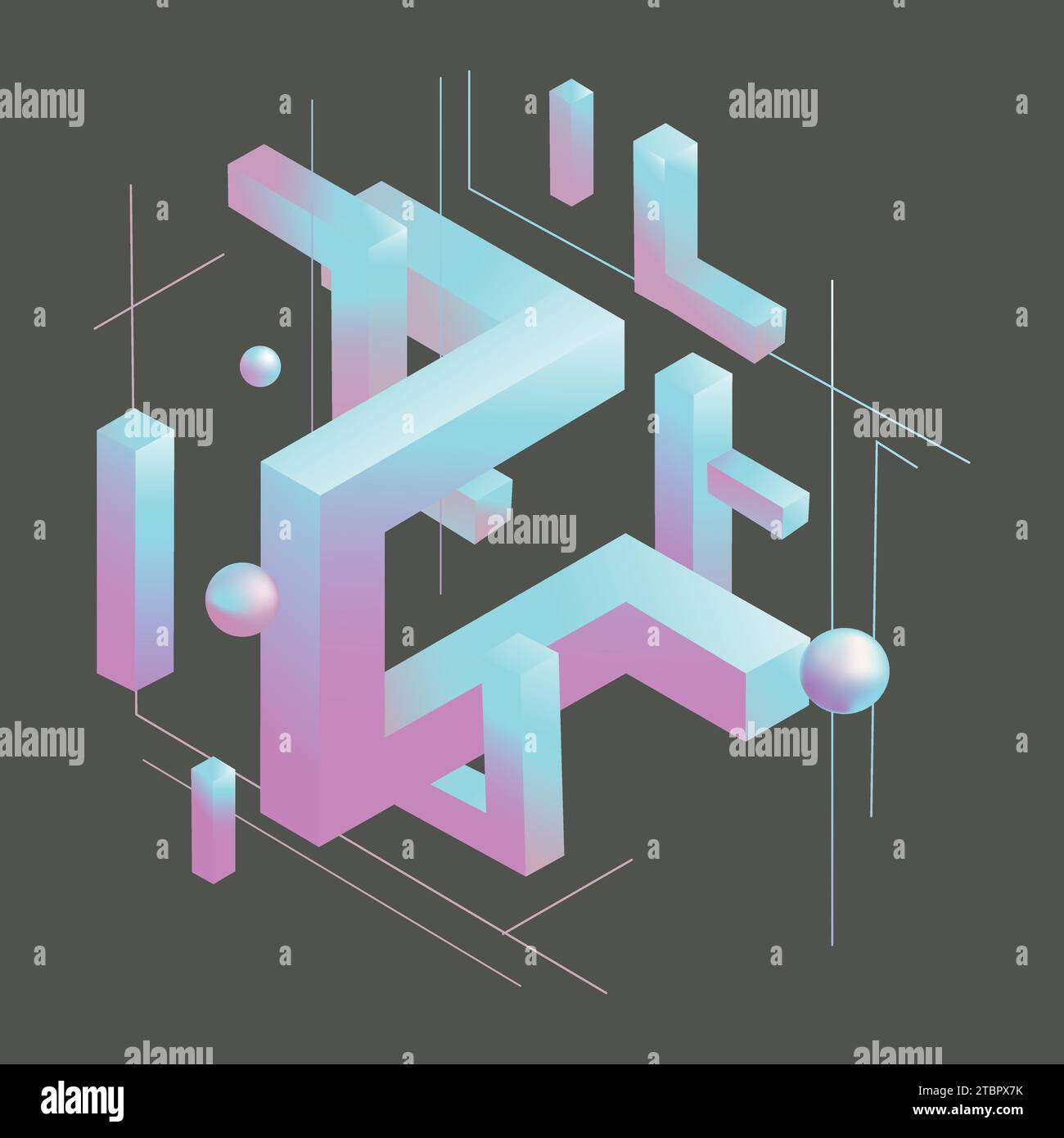 Geometric abstract background with isometric shapes and lines. Trendy isometric design with 3D effect. Technologi modern background for web, poster, f Stock Vector