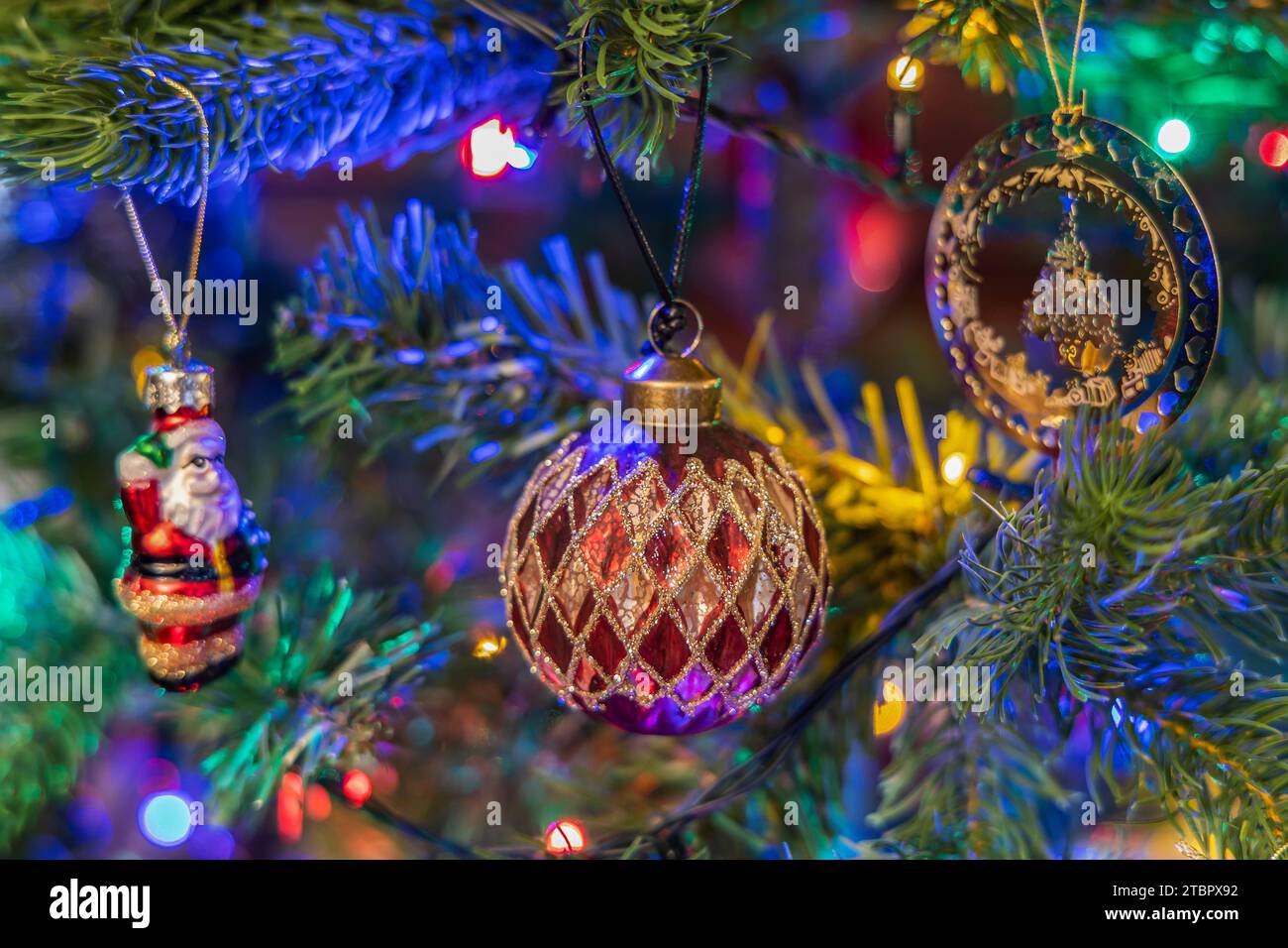Christmas tree decorated with balls and gerland Stock Photo - Alamy
