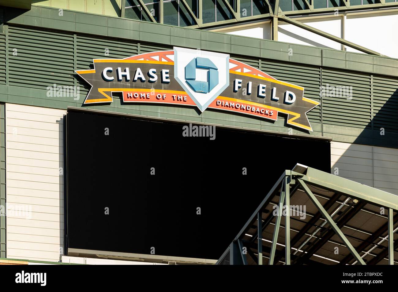 Chase Field is located in downtown Phoenix and home to the Arizona Diamondsbacks. Stock Photo