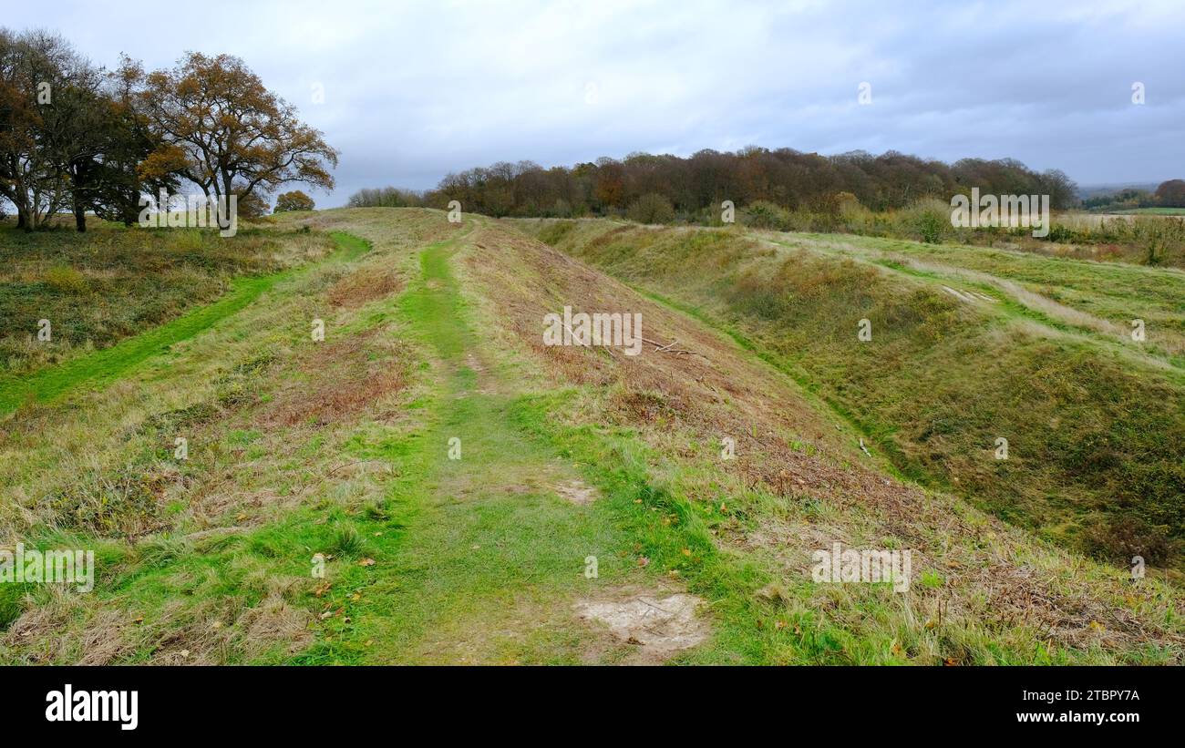 The defensive ramparts of Badbury Rings, Dorset - John Gollop Stock Photo