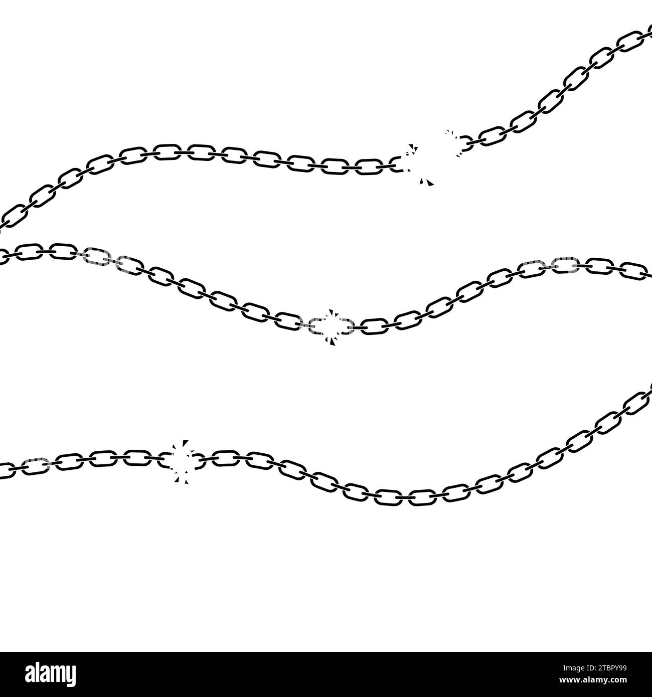 Set of chains, Broken chain graphic silhouette, Torn curved torn circle