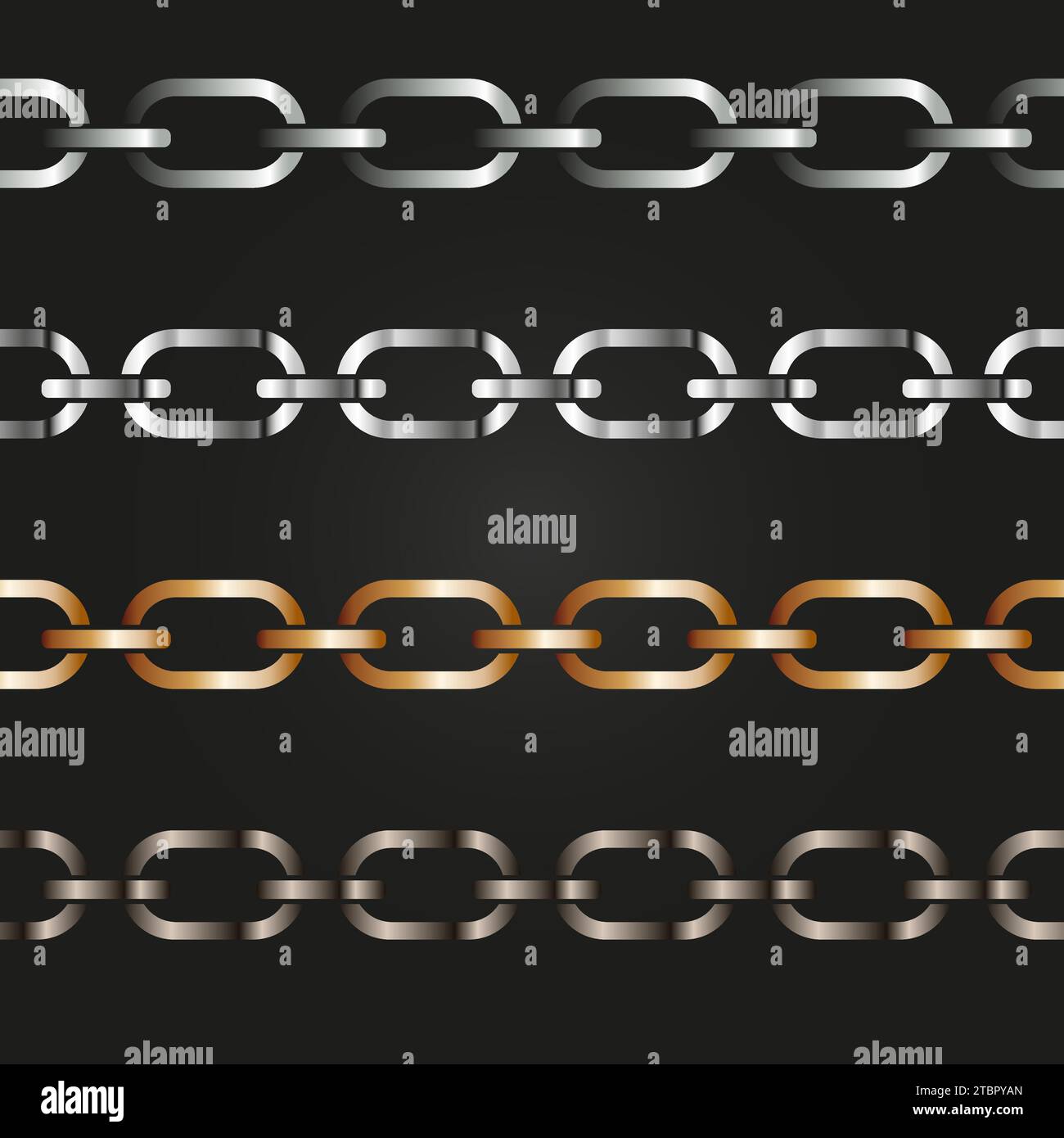 Silver and gold chains on a black background, Metal links repeat
