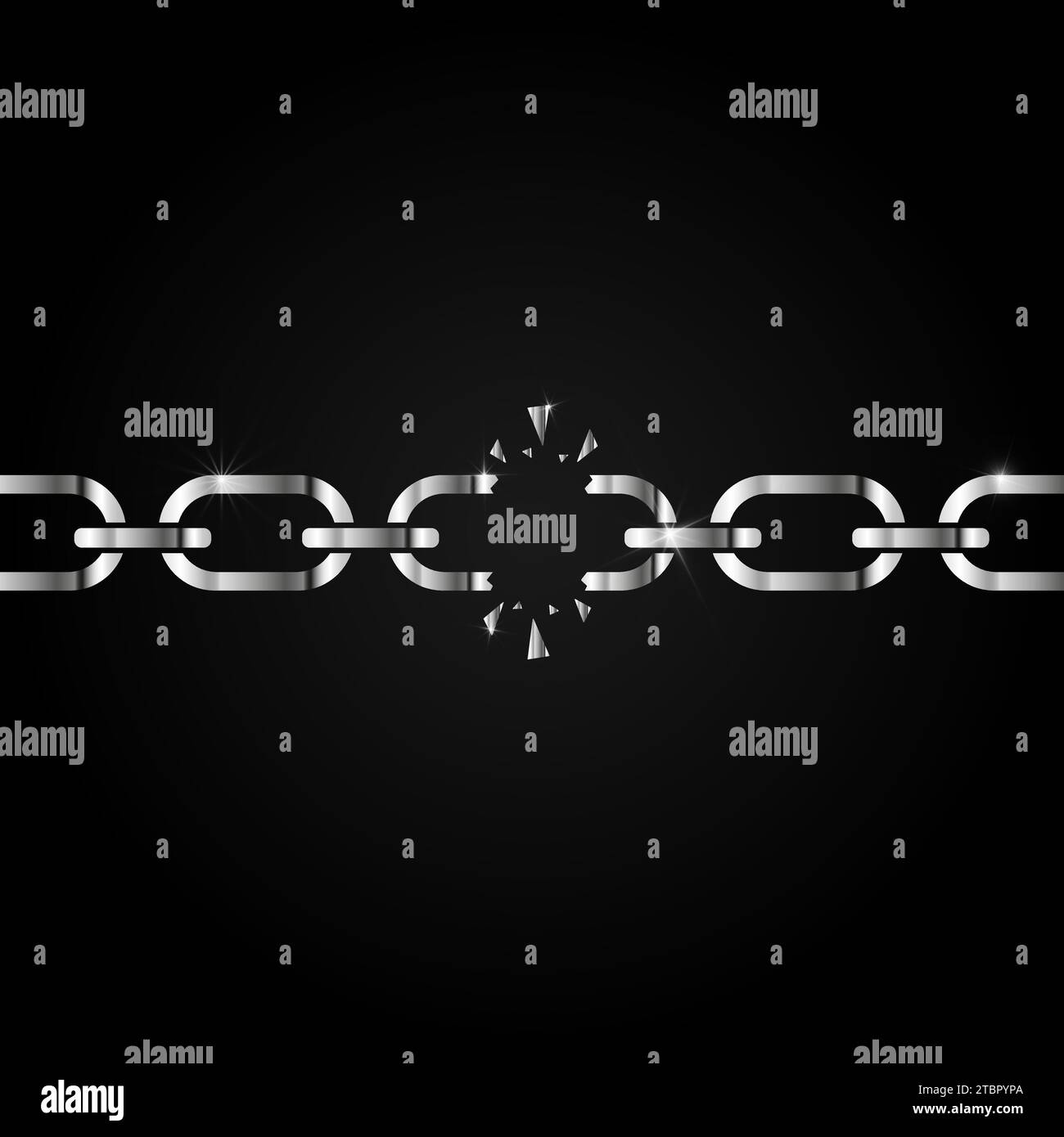 Silver chain broken on black background, Realistic jewelry chain