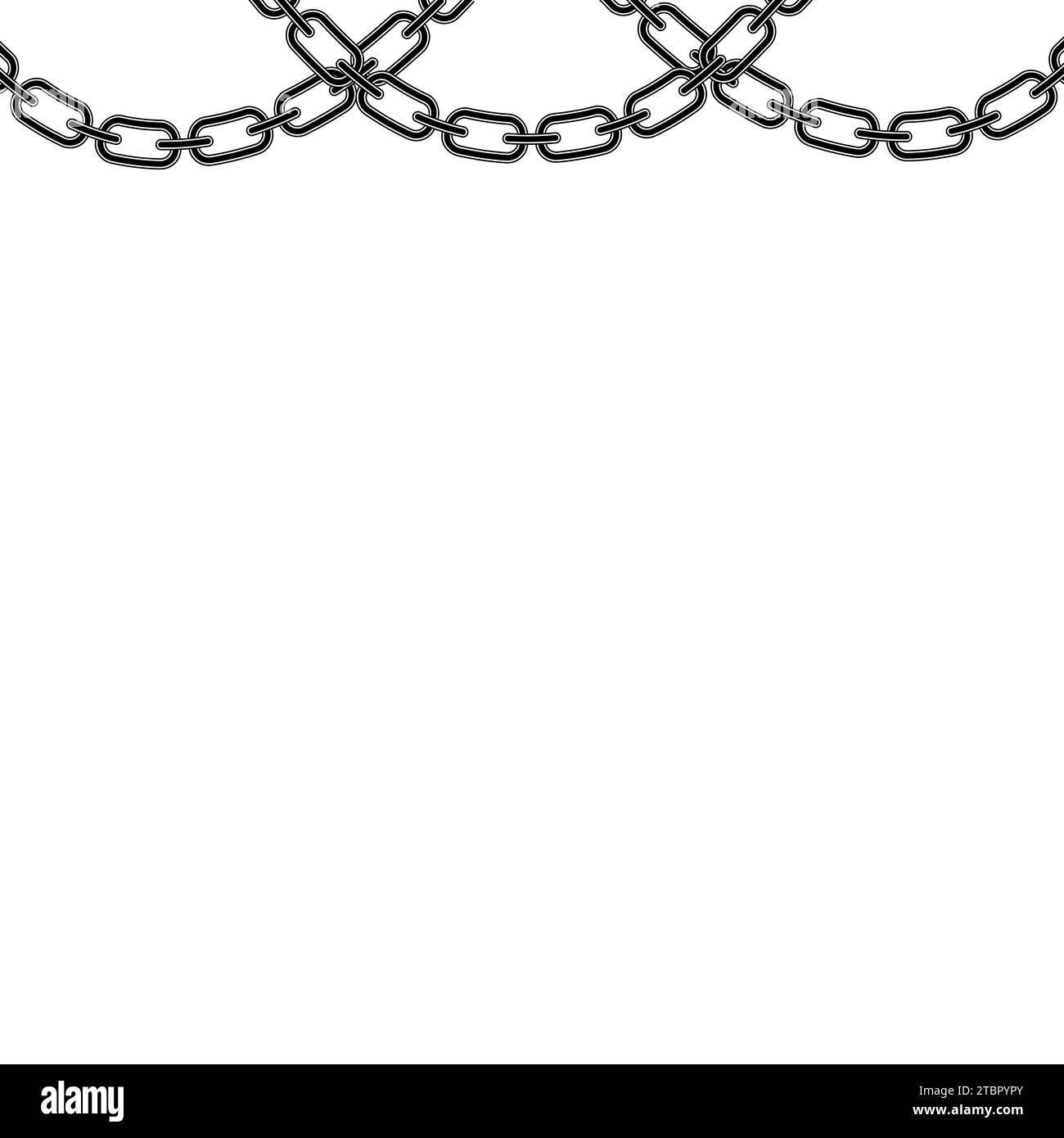 Set of chains hanging from above graphic silhouette, Metal links of the