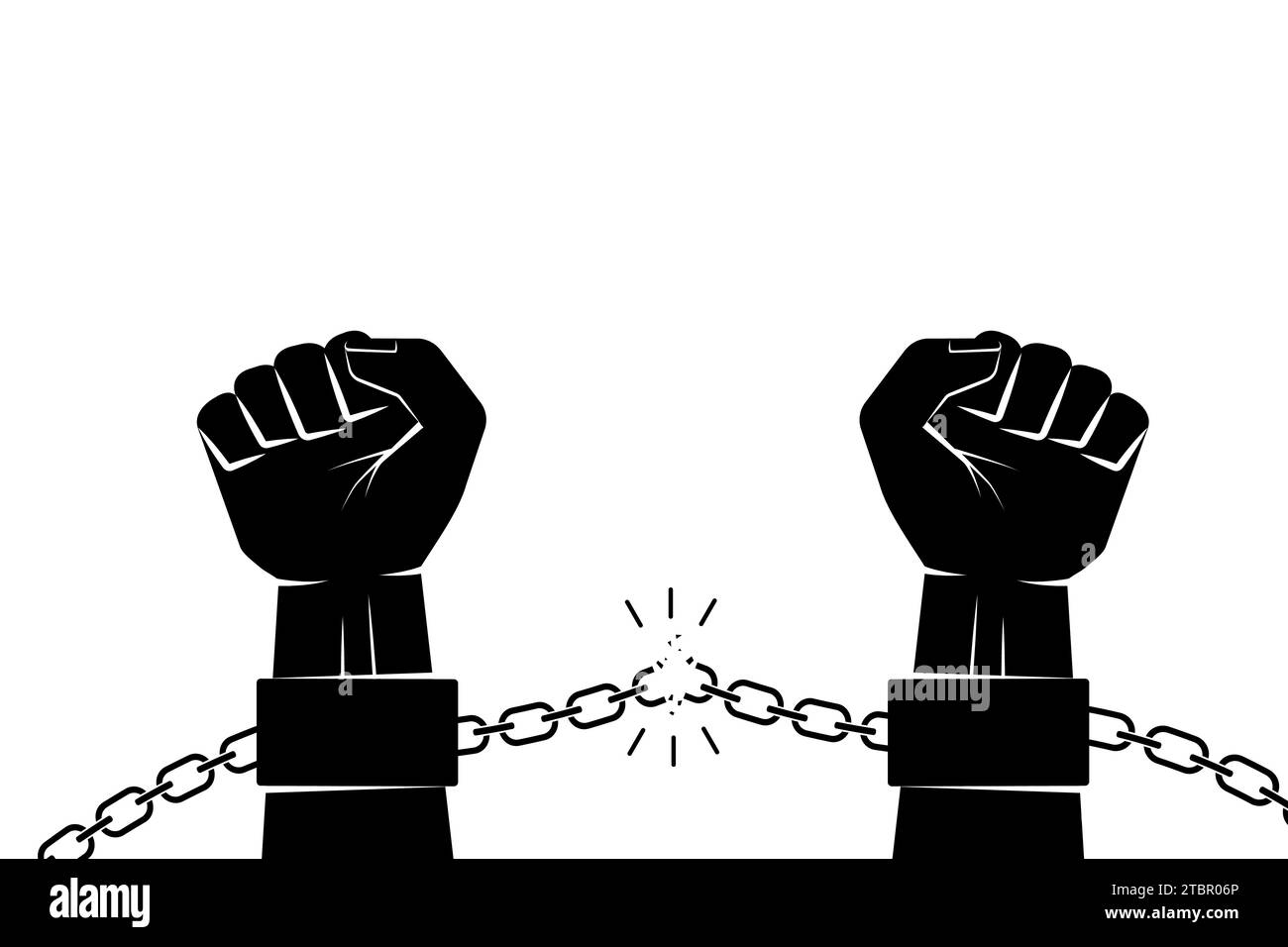 Hand in shackles broken chain. The concept of freedom and human rights. Vector graphic illustration black silhouette Stock Vector