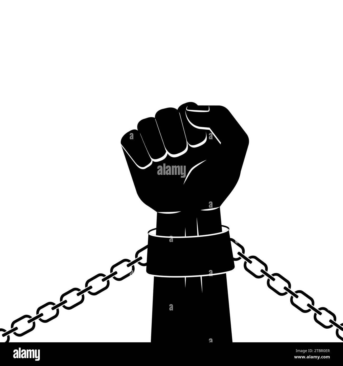 Hand in shackles broken chain. The concept of freedom and human rights. Vector graphic illustration black silhouette Stock Vector