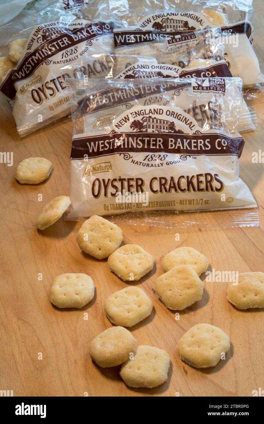 Oyster crackers are a popular New England clam chowder in