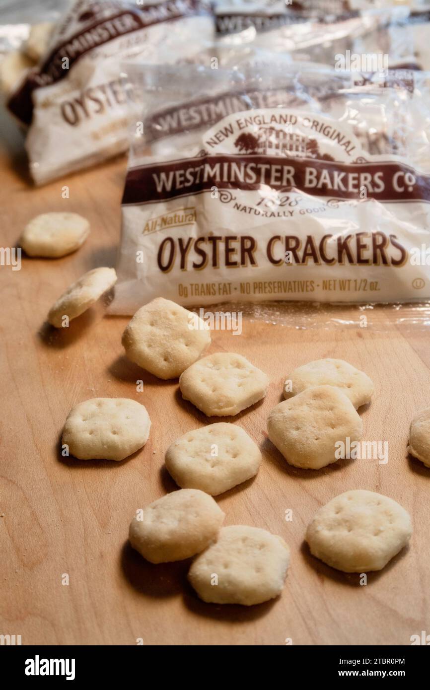 Oyster crackers are a popular New England clam chowder in