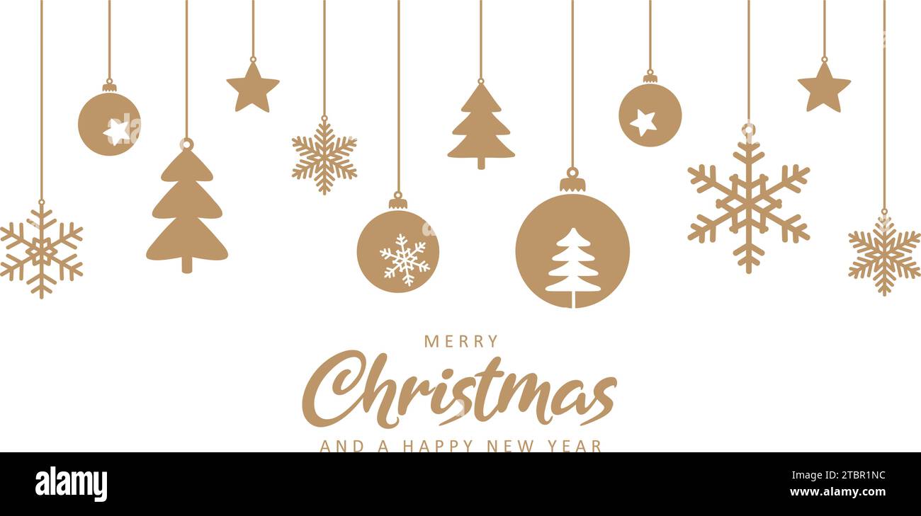 merry christmas card with hanging ball decoration vector illustration ...