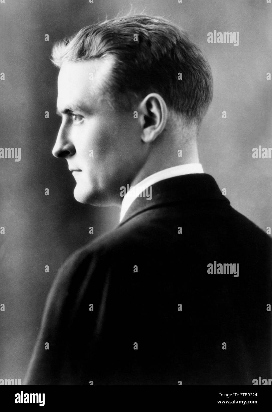 Publicity photograph of writer F. Scott Fitzgerald published in a variety of U.S. newspapers in 1926 as well as in Motion Picture Magazine in its July Stock Photo