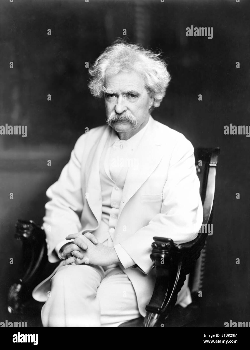 Portrait of Mark Twain (Samuel Clemens) circa 1907. By A. F. Bradley