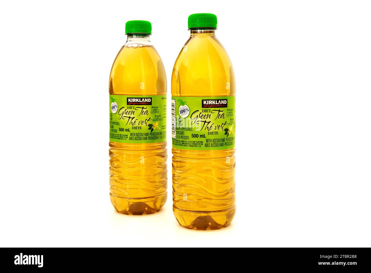 Plastic bottles of green tea with citrus flavor of Kirkland Signarure
