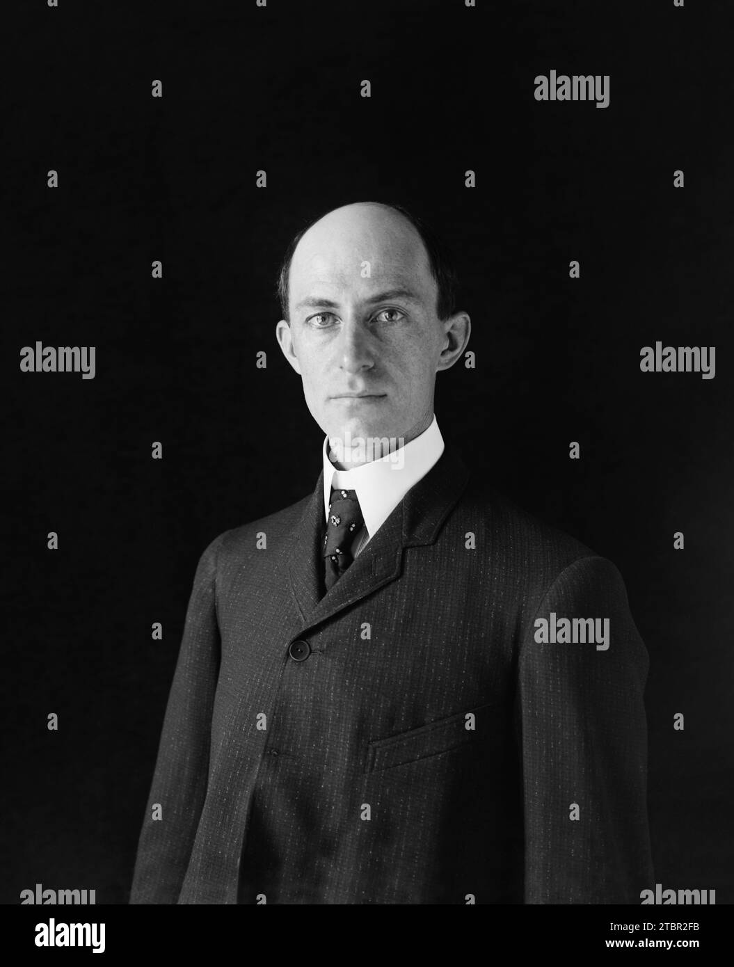 Wilbur Wright, age 38, head and shoulders, about 1905; one of the earliest published photographs of him. Photograph by Orville & Wilbur Wright. Stock Photo