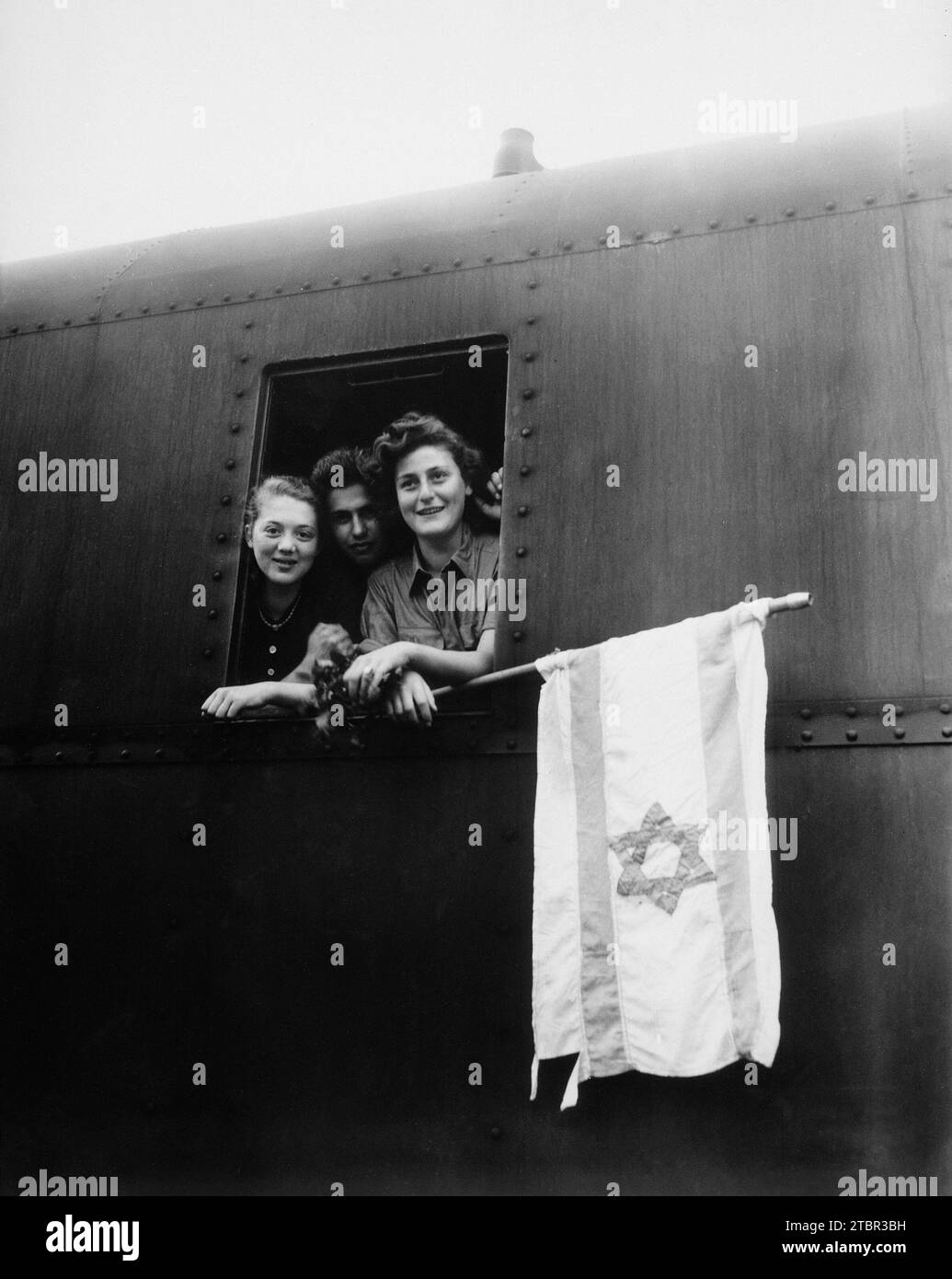 5th june 1945: These Jewish children are on their way to Palestine after having been released from the Buchenwald Concentration Camp. The girl on the Stock Photo