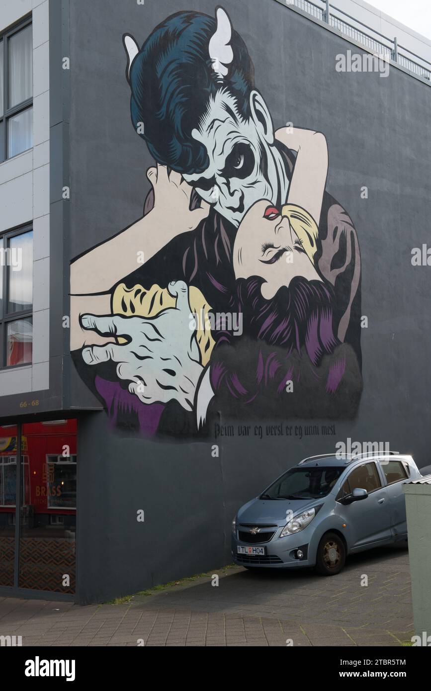 One of the many interesting murals in and around Reykjavik, Iceland. In ...